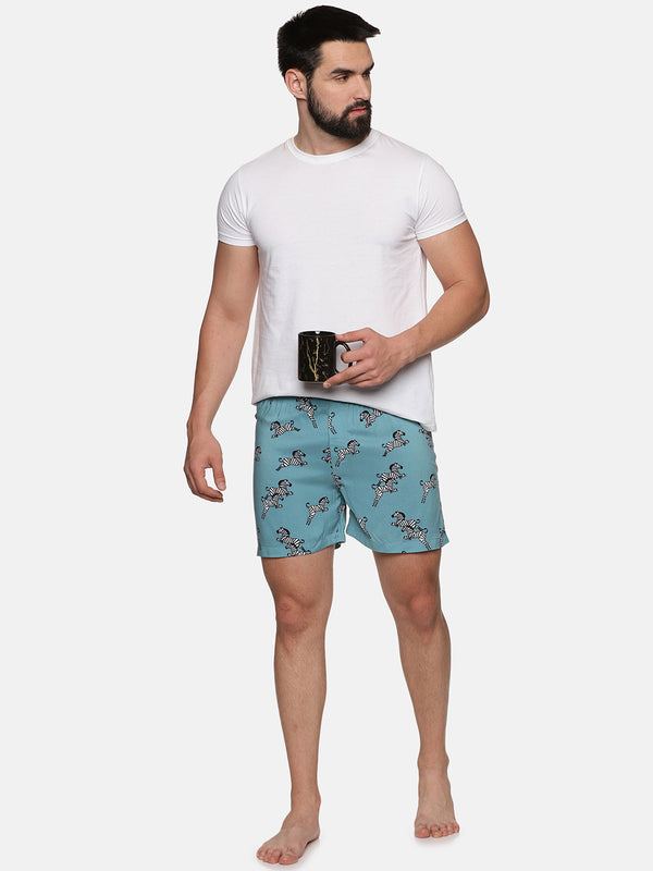 Men Light Blue Printed  Elasticated Shorts By Don Vino