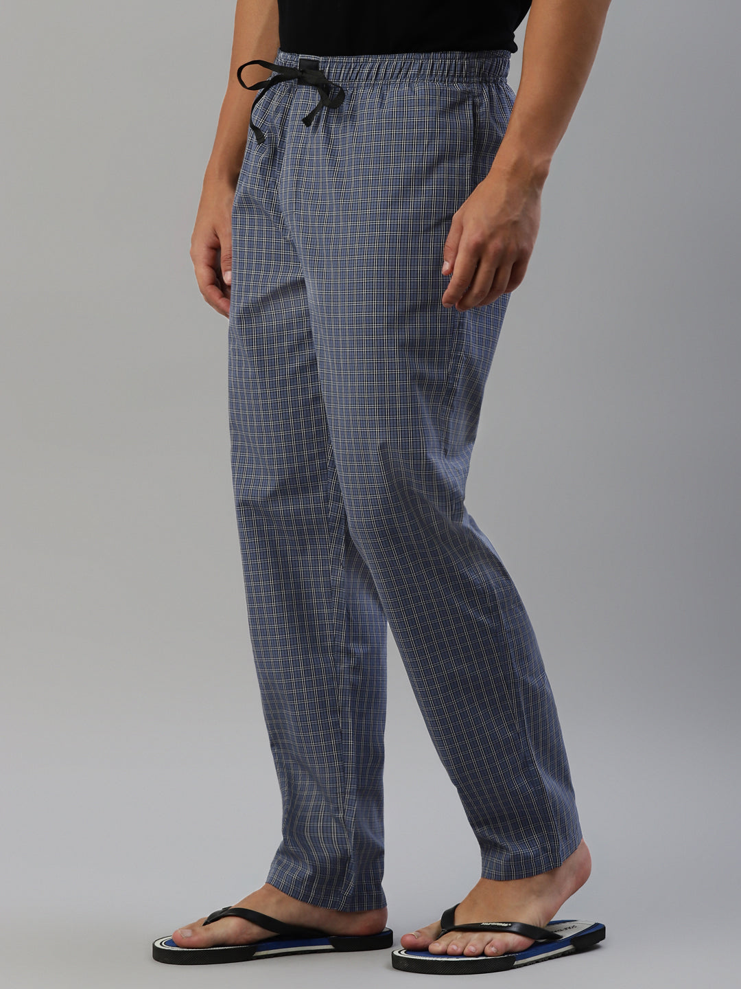 Don Vino Men's Checks Blue Cotton Blend Lounge Pants
