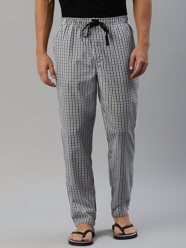 Don Vino Men's Checks Black & White Cotton Blend Lounge Pants