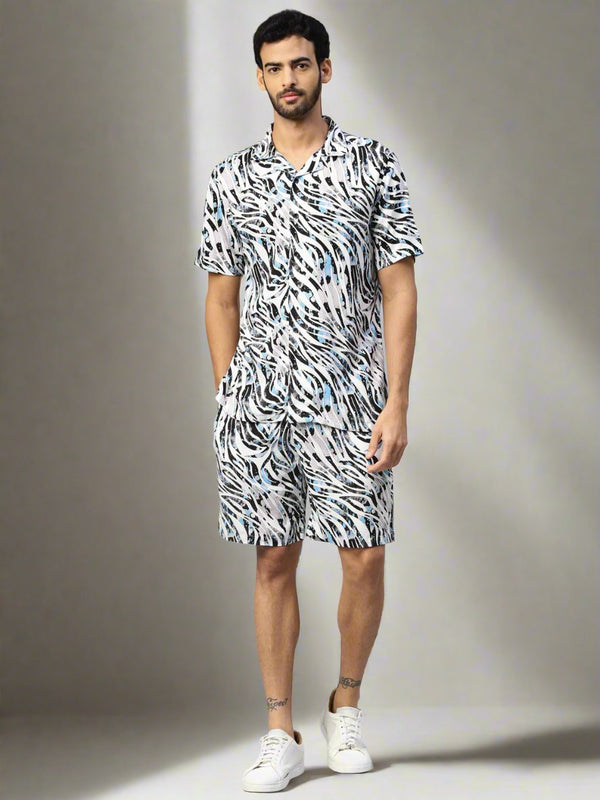 Don Vino Men's White & Black Printed Co-ord Set