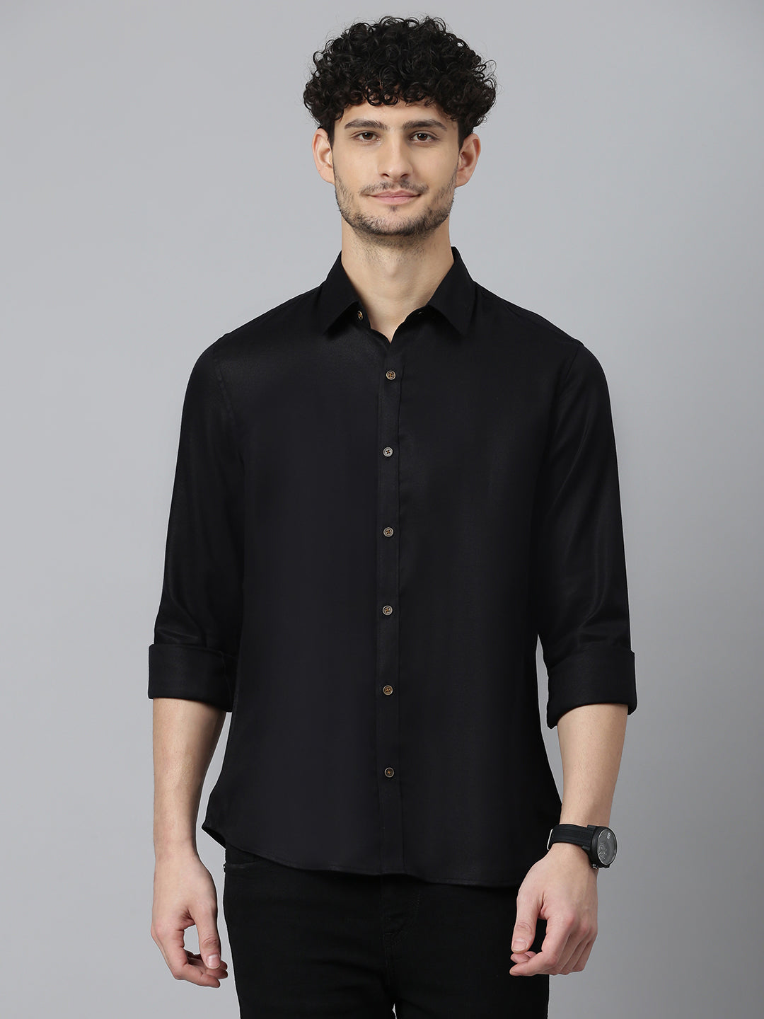 Don Vino Dark Black Denim Slim Fit Shirt