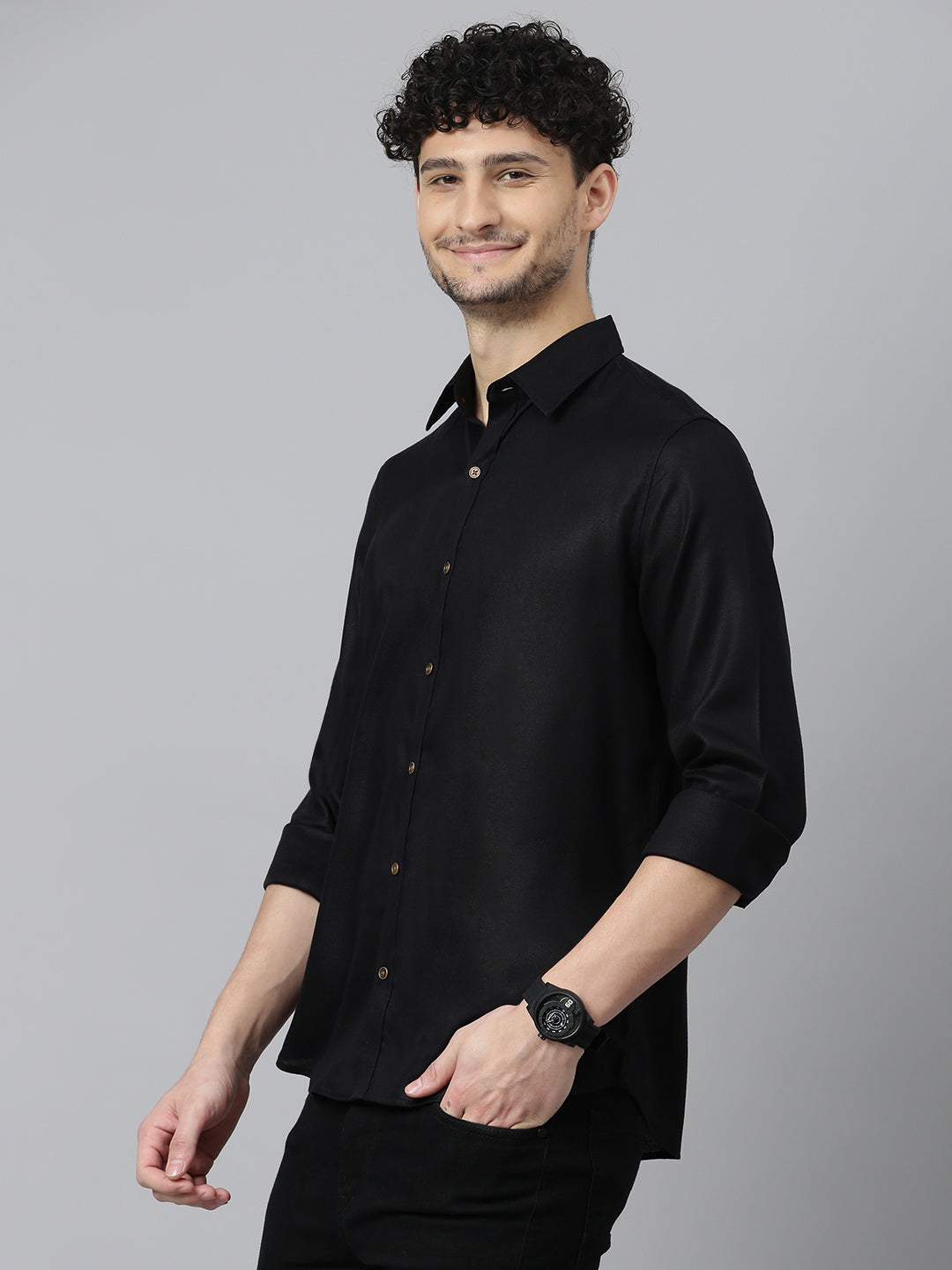 Don Vino Dark Black Denim Slim Fit Shirt