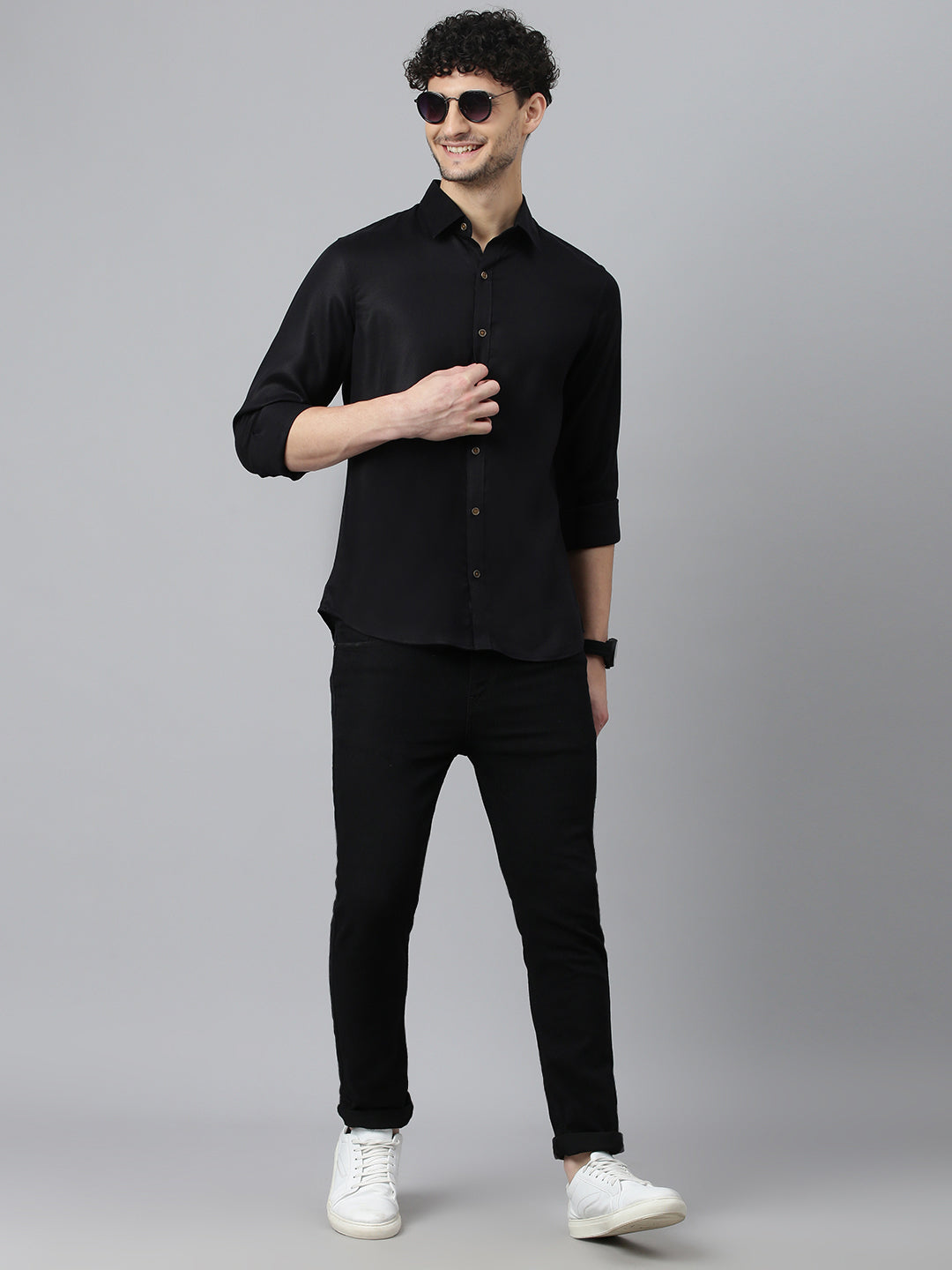 Don Vino Dark Black Denim Slim Fit Shirt