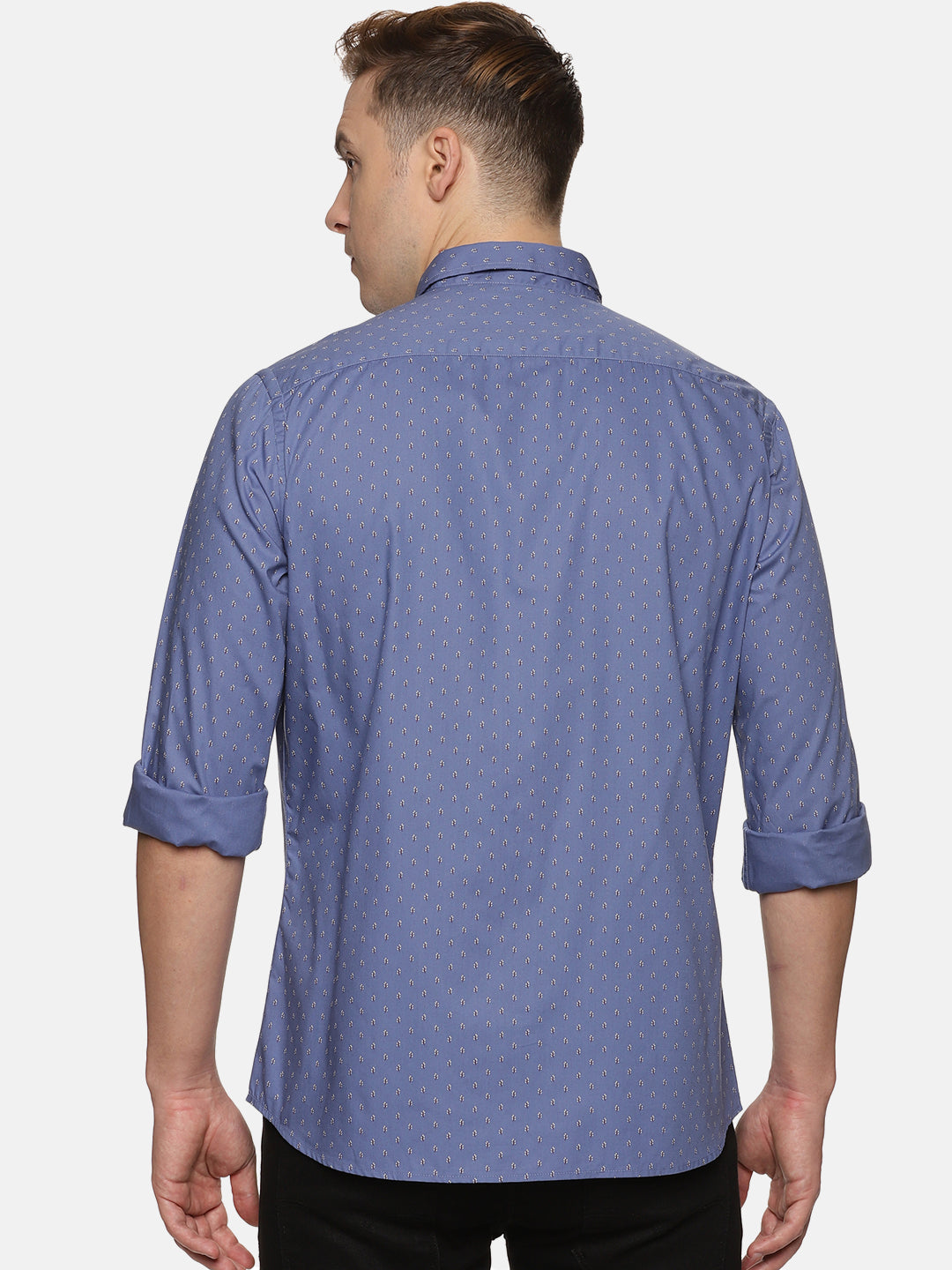 Men Blue Printed Slim Fit Casual Shirt