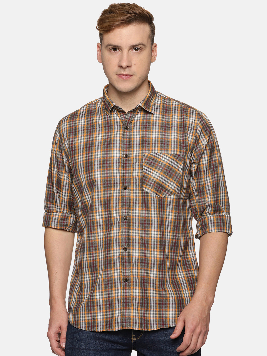 Men Multi Checkered Slim Fit Full Sleeve Casual Shirt