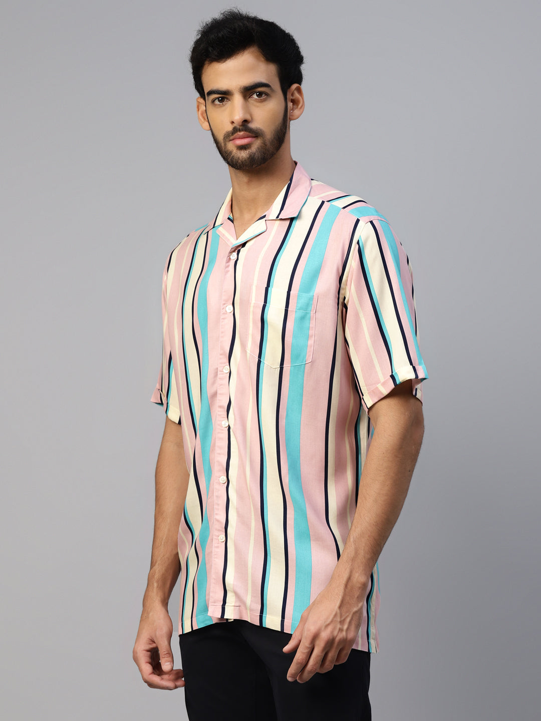 Don Vino Men's Multicolor Stripes Resort Shirt