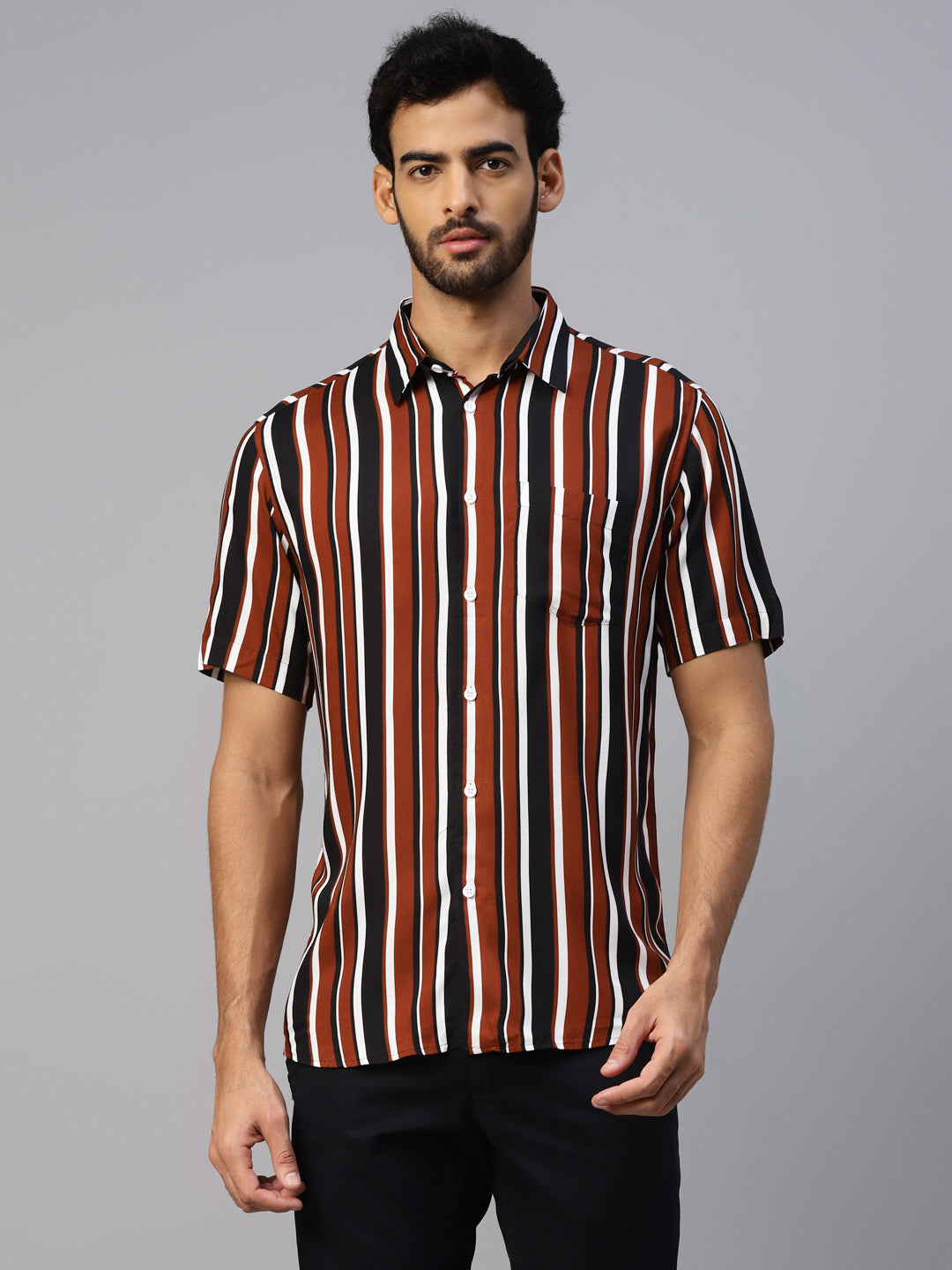 Don Vino Men's Multi-Color Stripes Slim Fit Resort Shirt