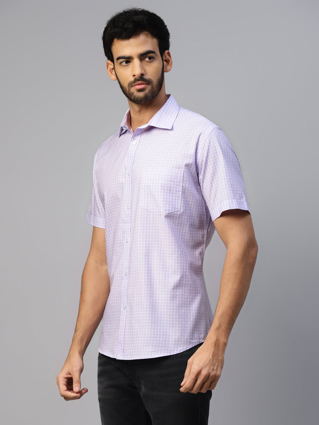 Don Vino Men's Lavender Shirt with Small Checks