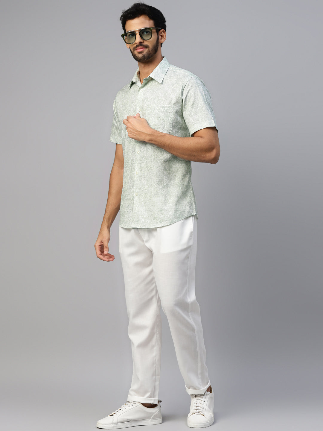 Don Vino Men's Light Green Regular Fit Shirt