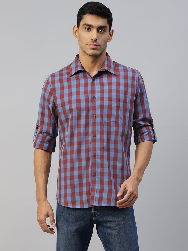 Don Vino Men Blue Checks Full Sleeve Shirt