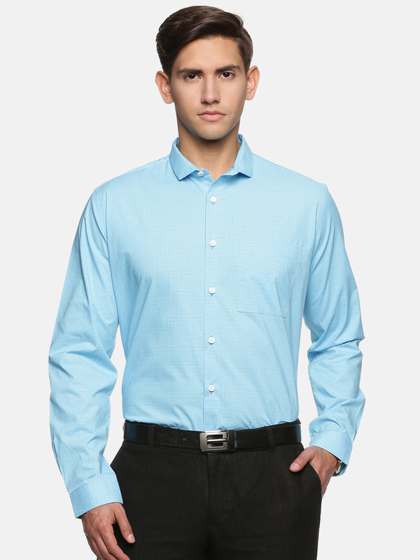 Men Blue Checkered Slim Fit Full Sleeve Formal Shirt