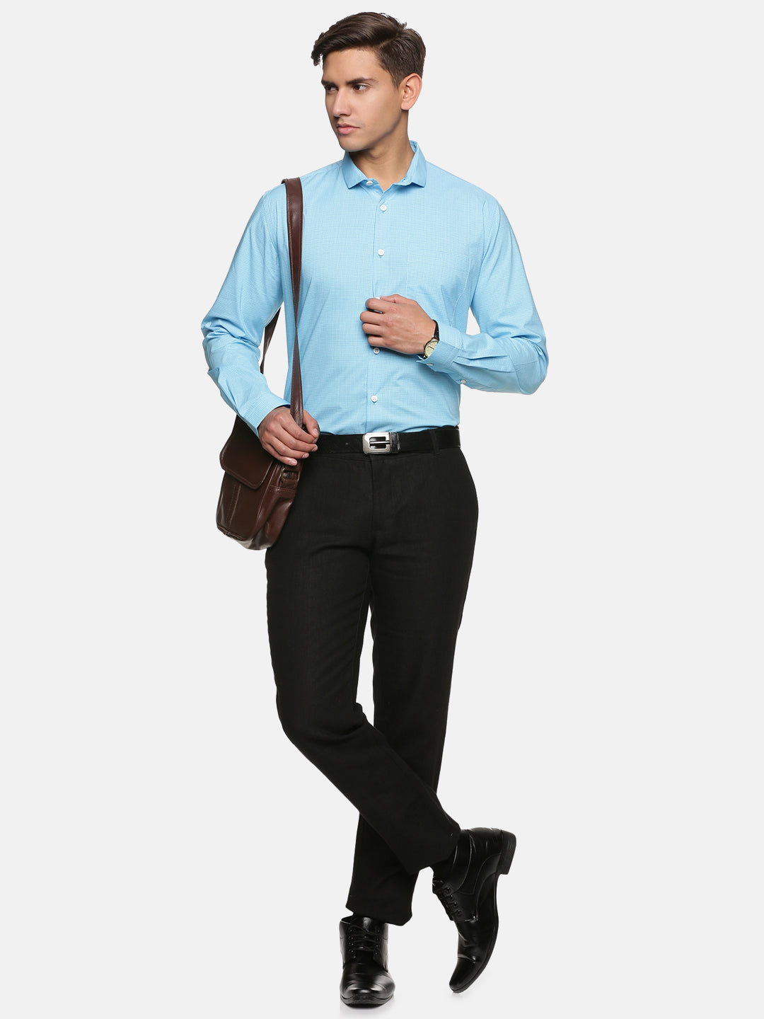 Men Blue Checkered Slim Fit Full Sleeve Formal Shirt