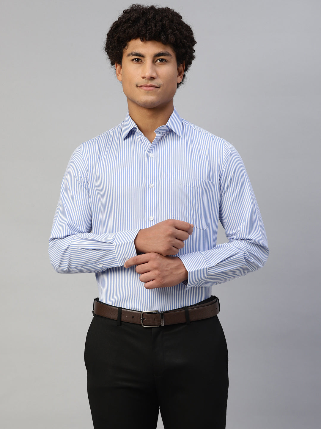 Don Vino Men's Light Blue Stripes Regular Fit Full Sleeve Shirt