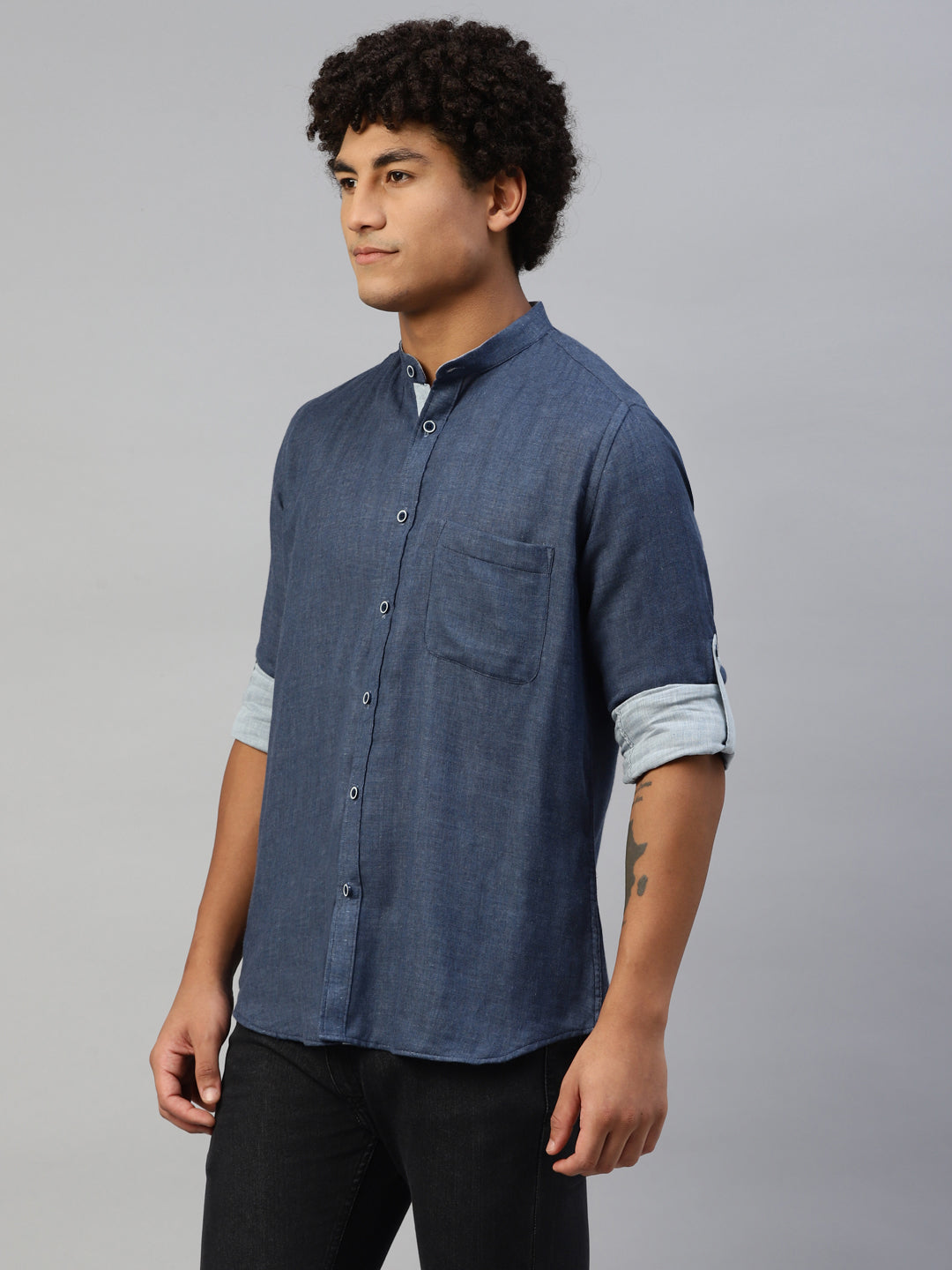 Don Vino Men's Blue Solid Regular Fit Full Sleeves Shirt