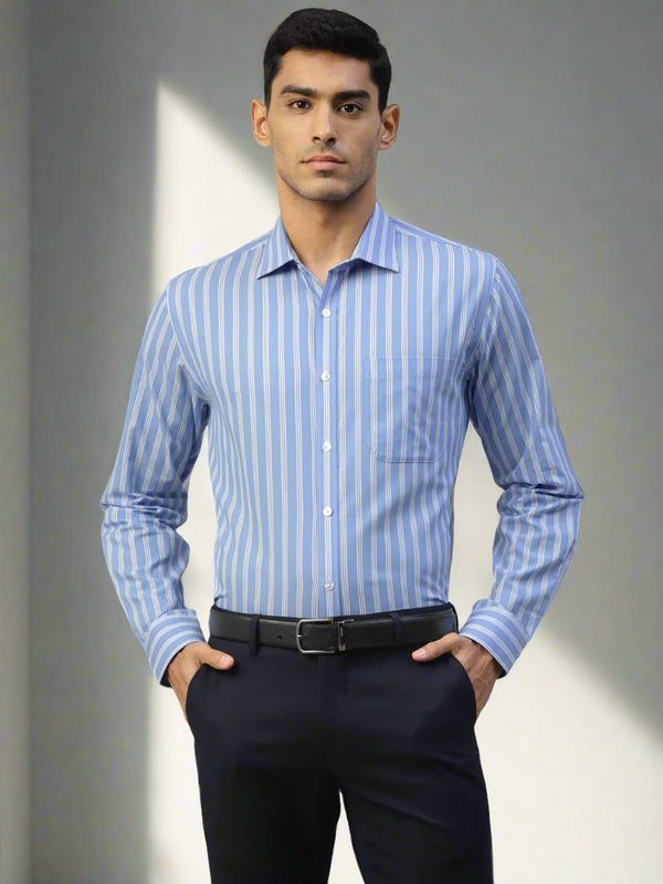 Blue & White Stripes Slim Fit Formal Shirt