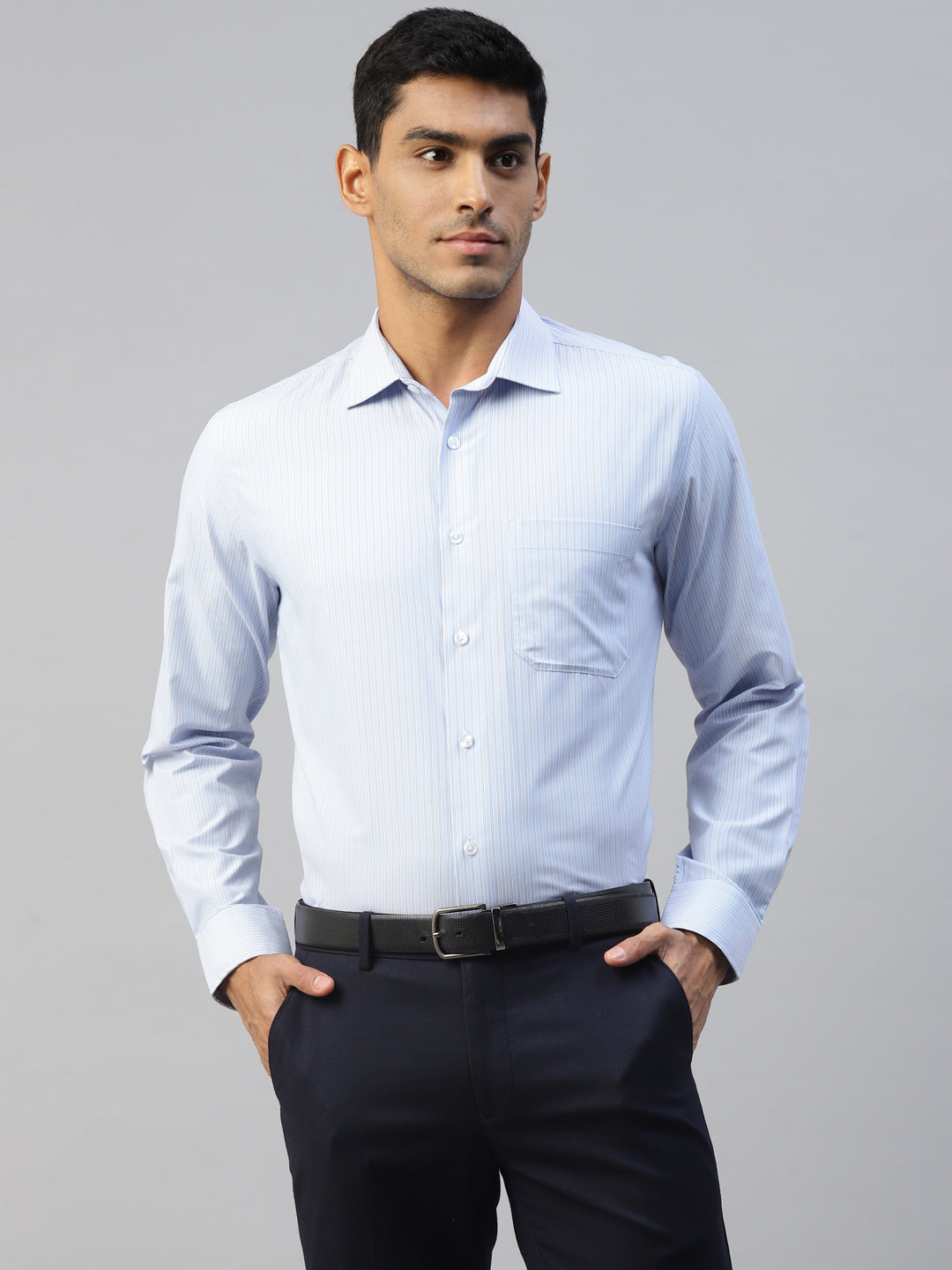 Don Vino Men's Light Blue Stripes Formal Slim Fit Shirt