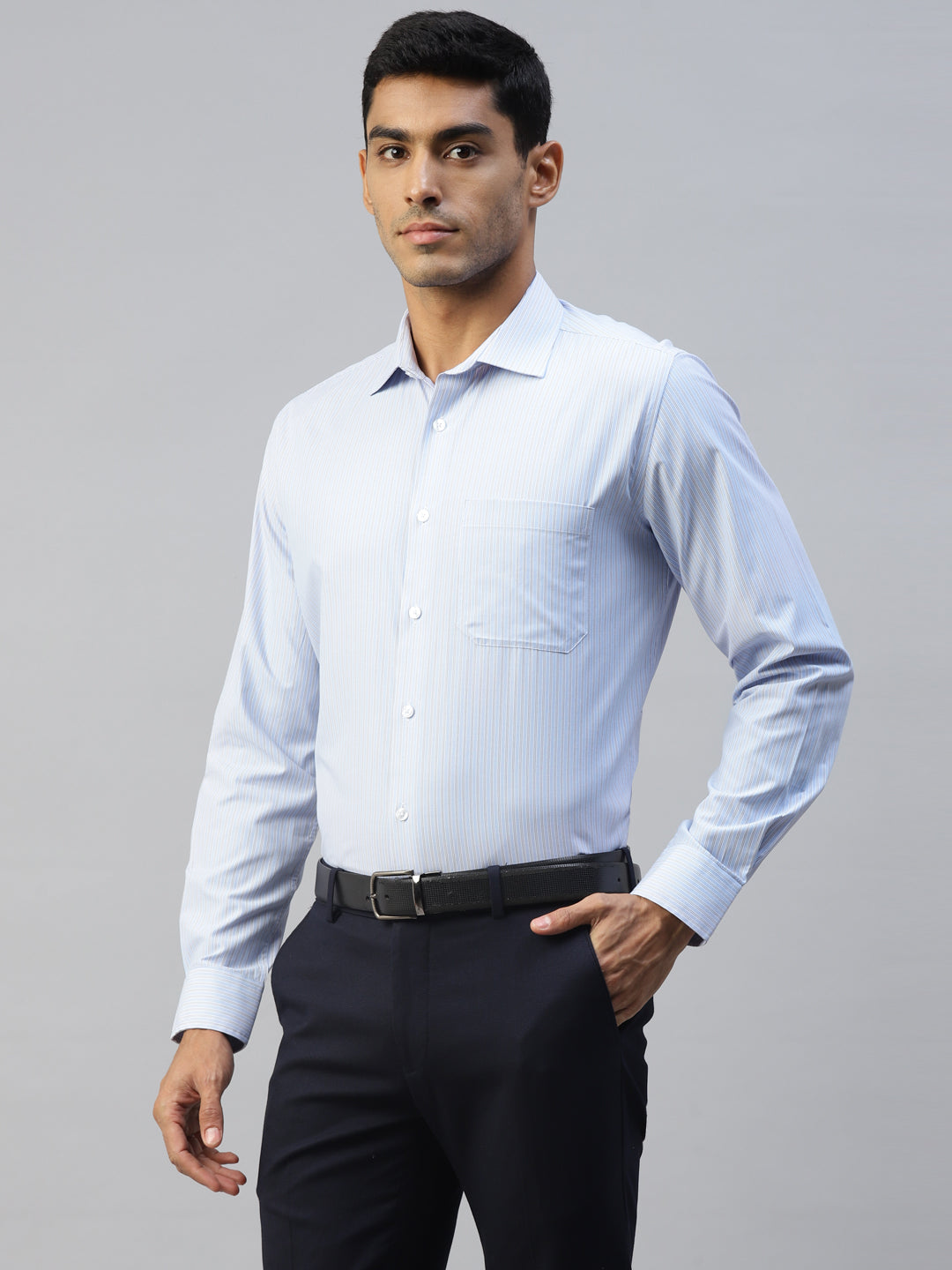 Don Vino Men's Light Blue Stripes Formal Slim Fit Shirt