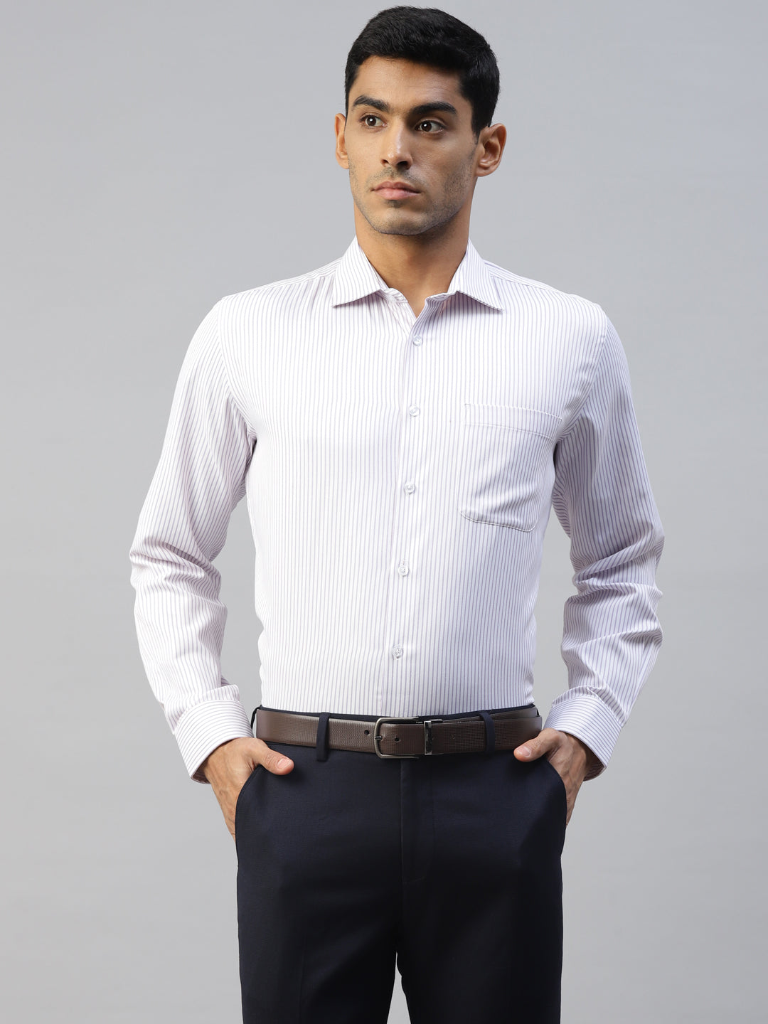 Don Vino Men's Lavender Stripes Formal Slim Fit Shirt