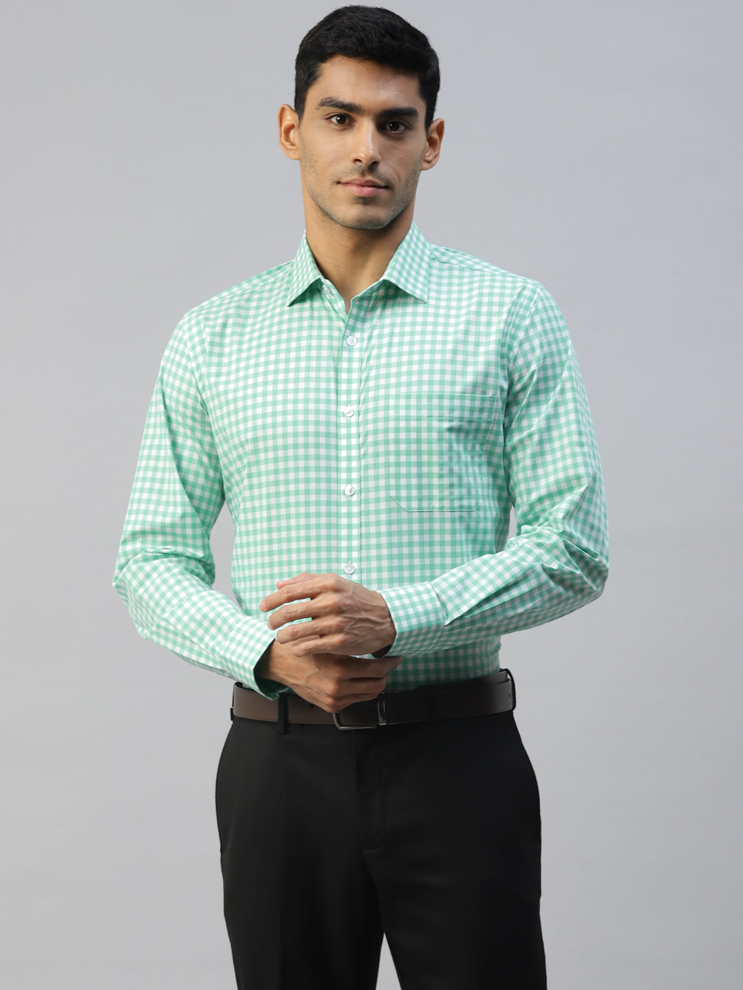 Don Vino Men's Light Green Checks Formal Shirt