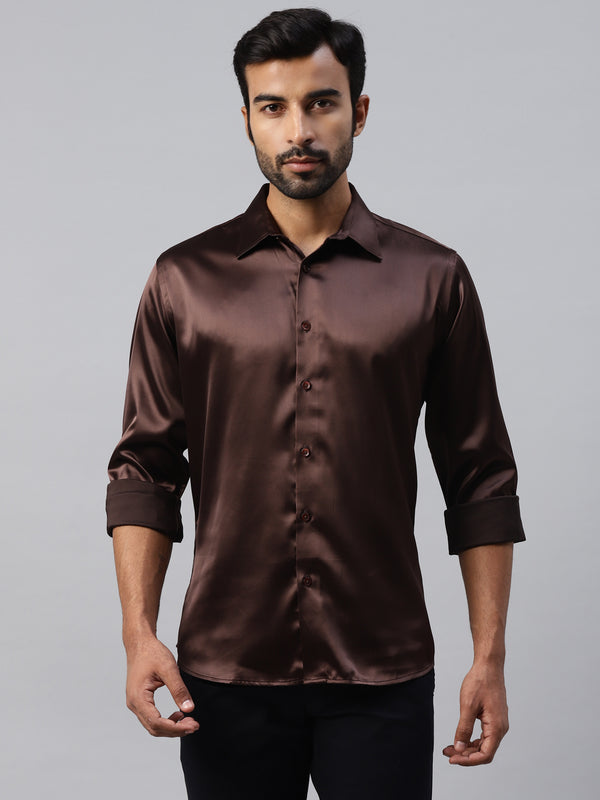 Don Vino Men's Brown Slim Fit Party Shirt