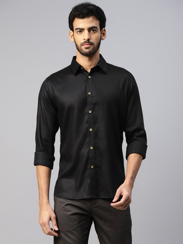 Don Vino Men's Black Slim Fit Party Shirt