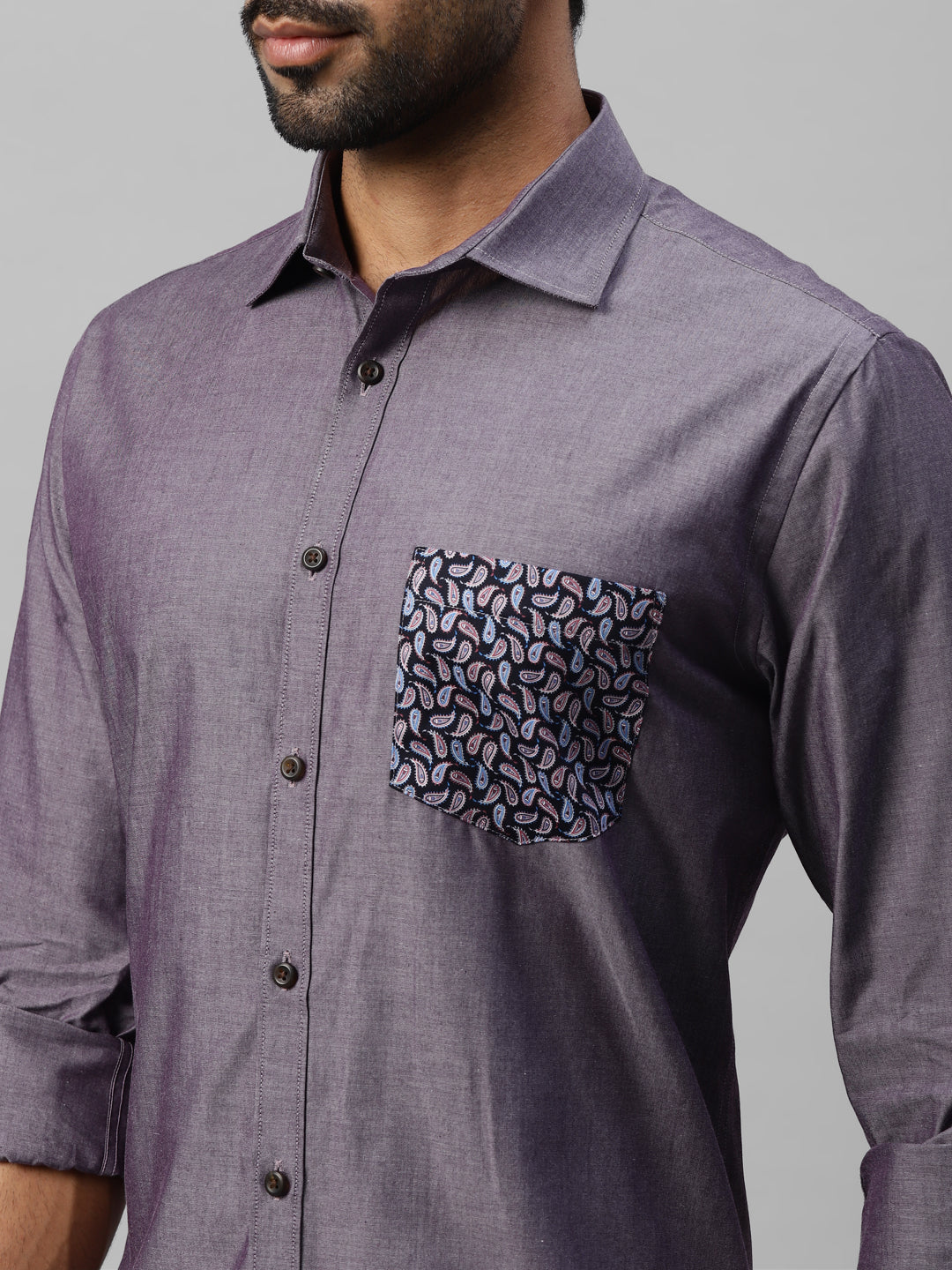 Men's purple slim fit shirt with contrast pockets