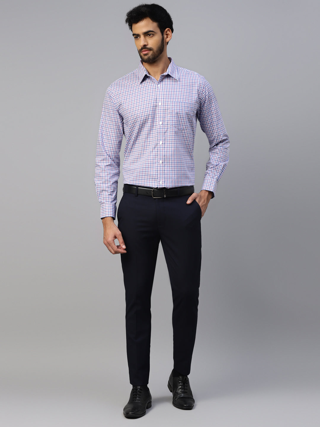Men's Blue & Purple Small Checks Formal Shirt