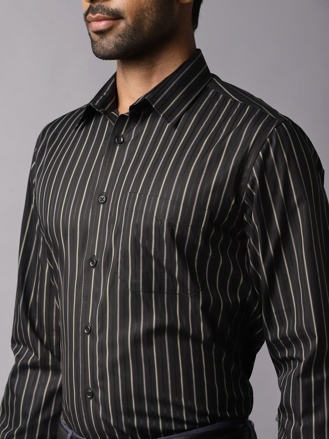 Men's Black Stripes Slim Fit Shirt