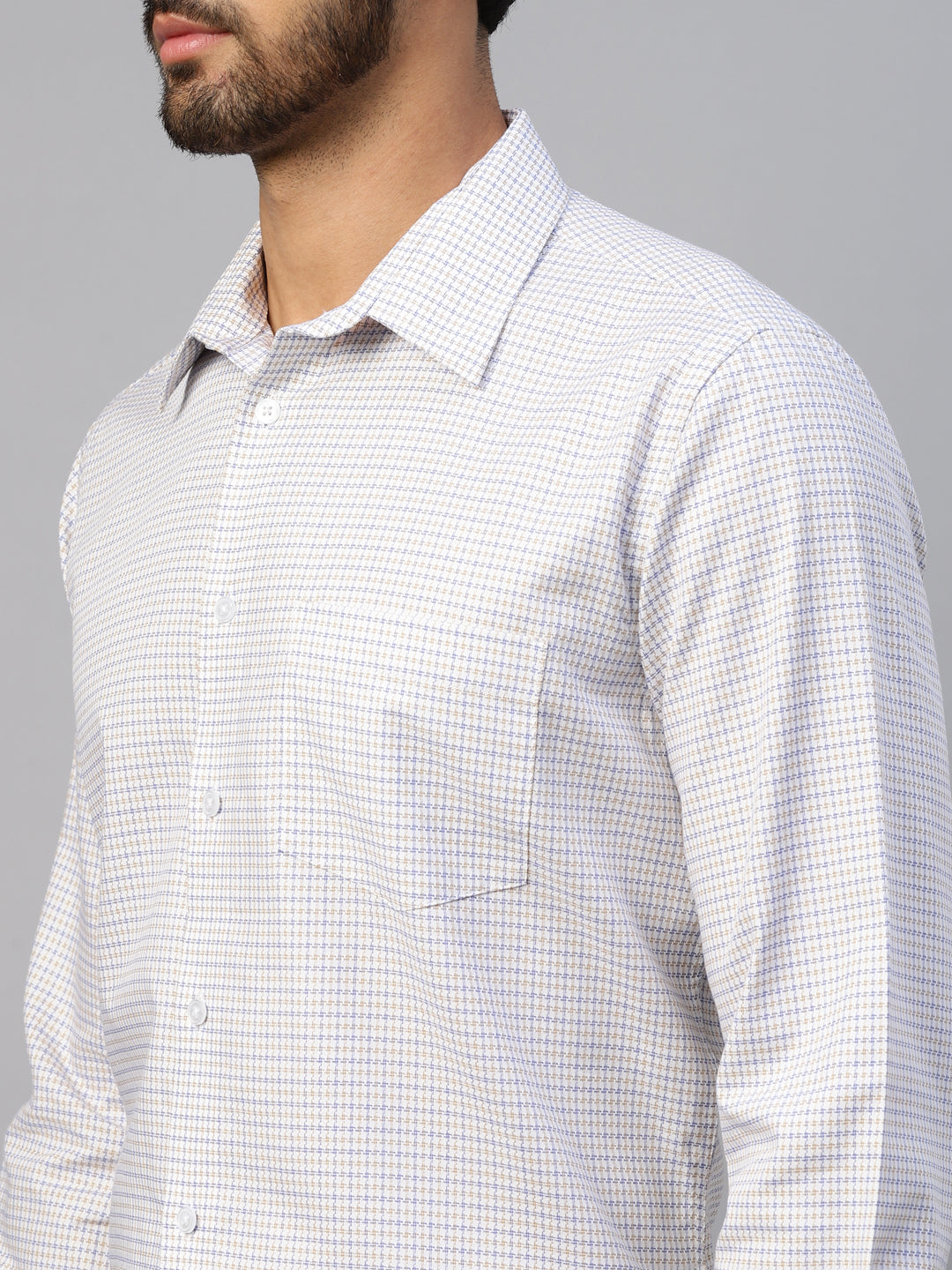 Men's White & Blue Small Checks Slim Fit Shirt