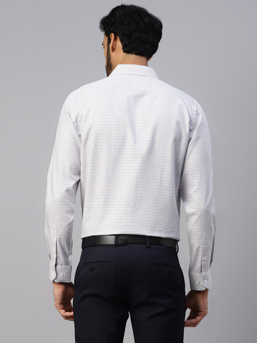 Men's White & Blue Small Checks Slim Fit Shirt