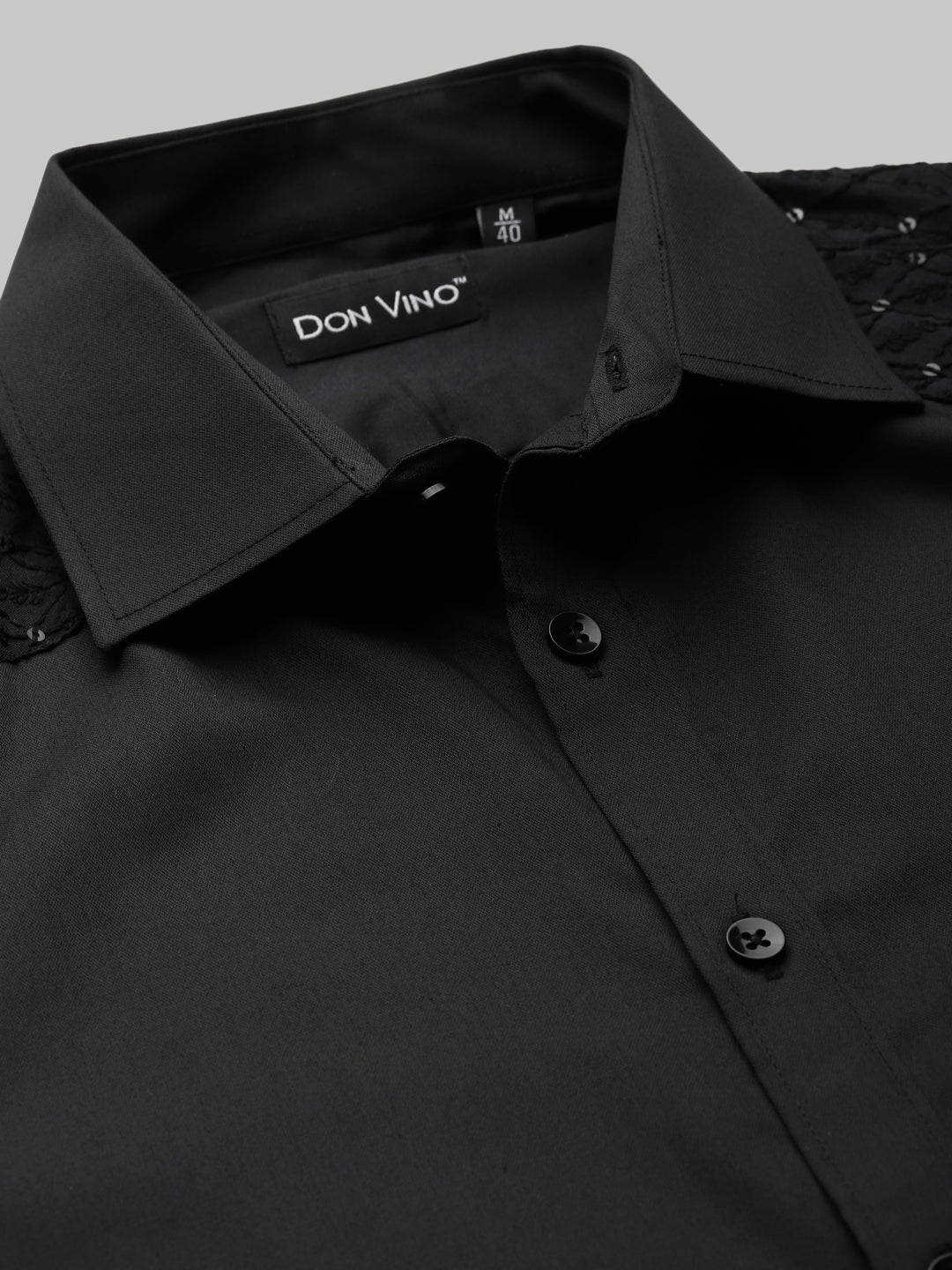 Don Vino Black Sequin Slim Fit Shirt
