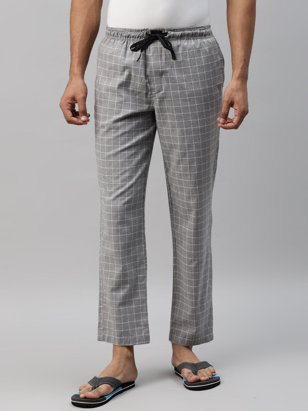 Don Vino Men's Grey & White Checks Lounge Pants