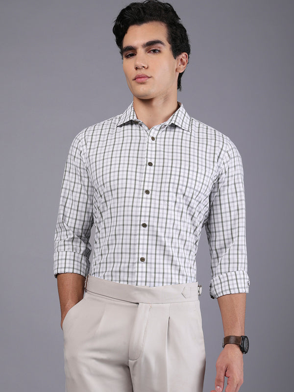 Don Vino Men's White Regular Fit Shirt With Checks