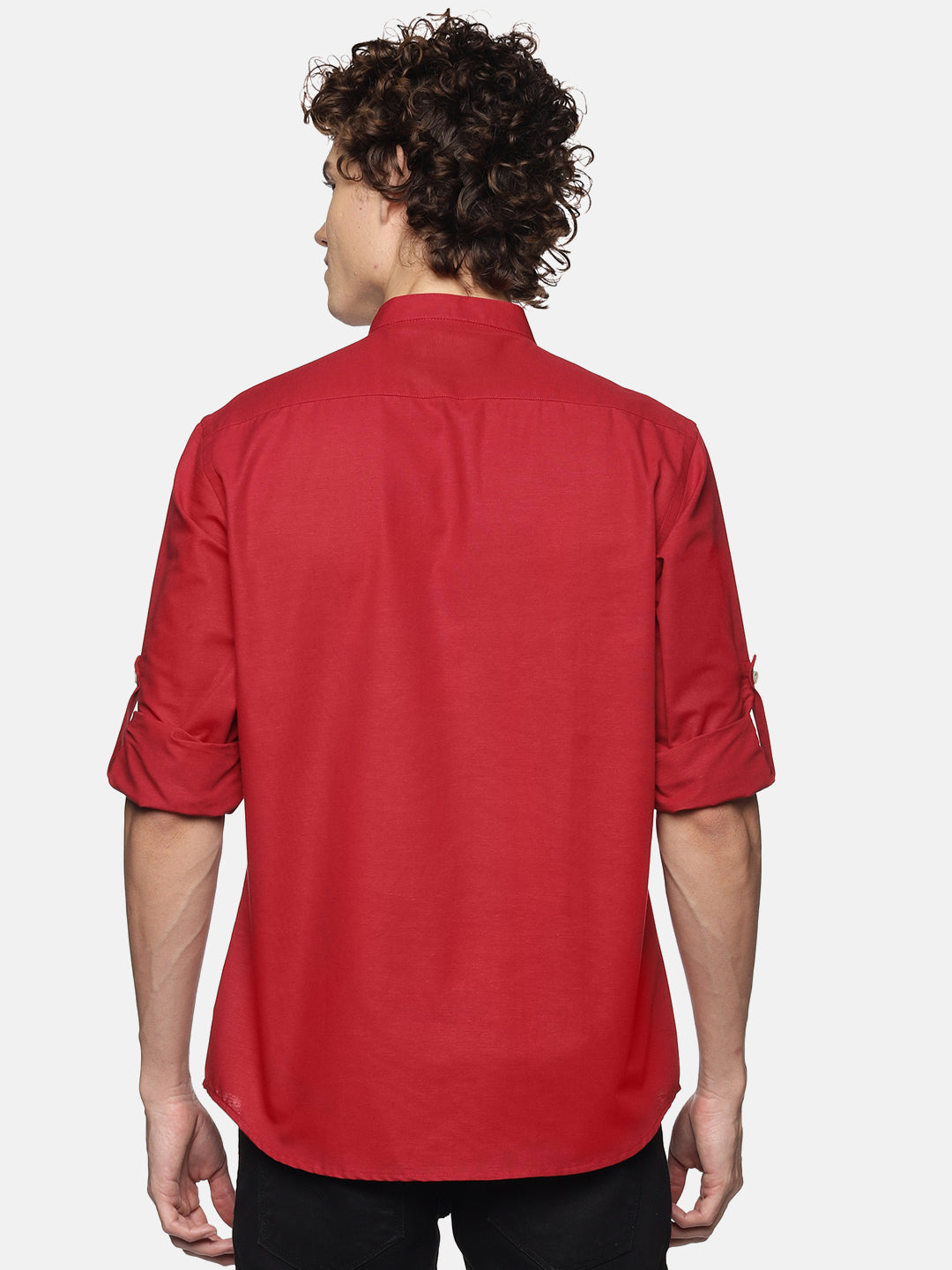 Men Red Regular Fit Full Sleeve Cotton Casual Shirt