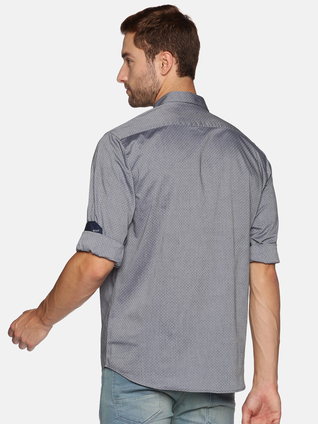 Men Grey Regular Fit Full Sleeve Cotton Casual Shirt