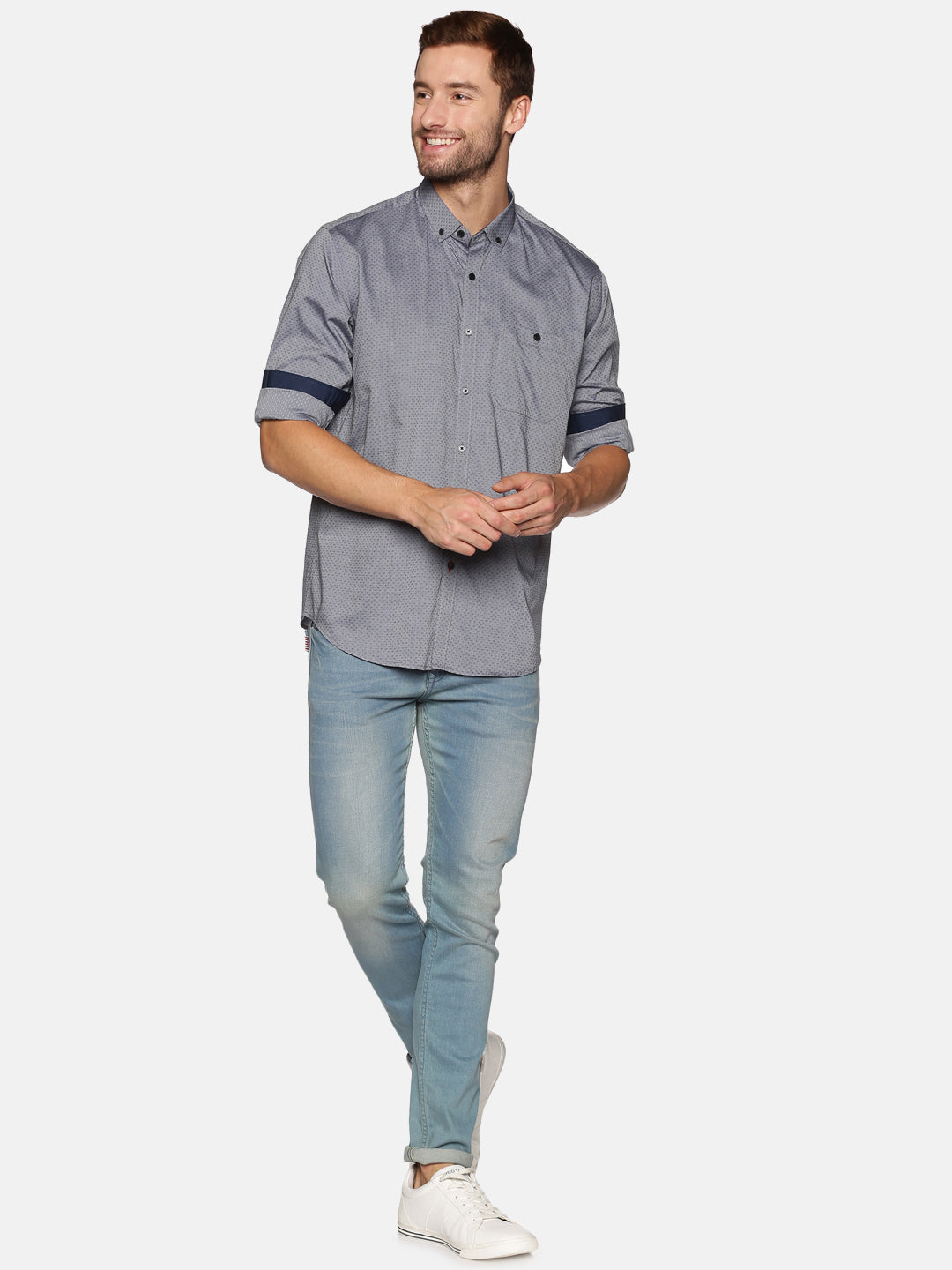 Men Grey Regular Fit Full Sleeve Cotton Casual Shirt