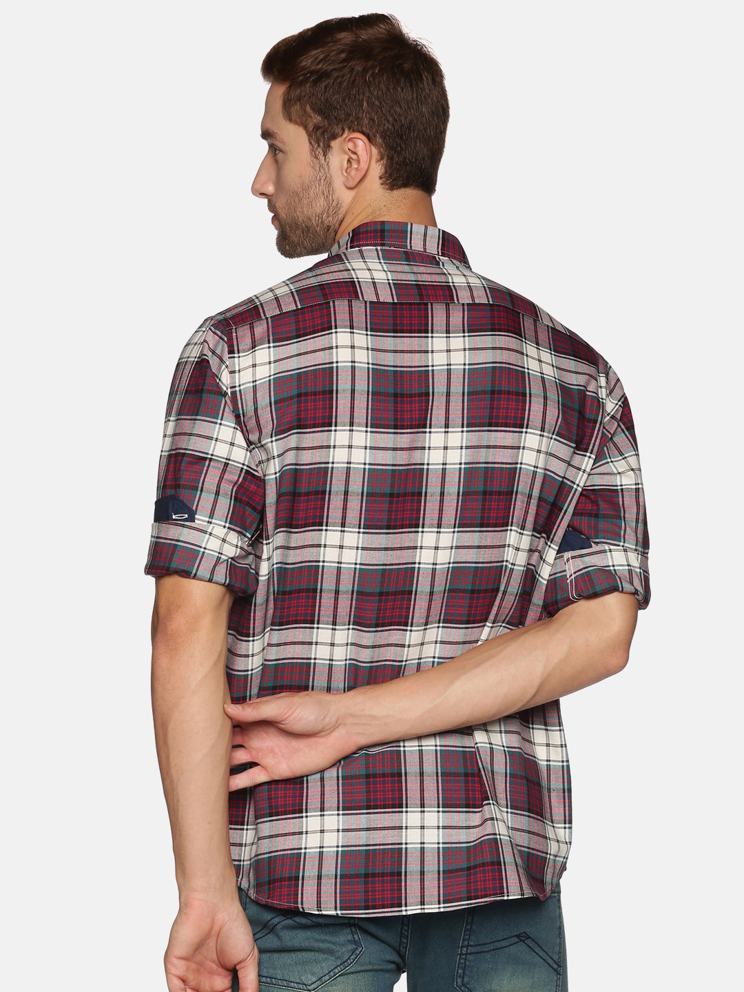 Men Maroon-Black Check Regular Fit Full Sleeve Cotton Casual Shirt