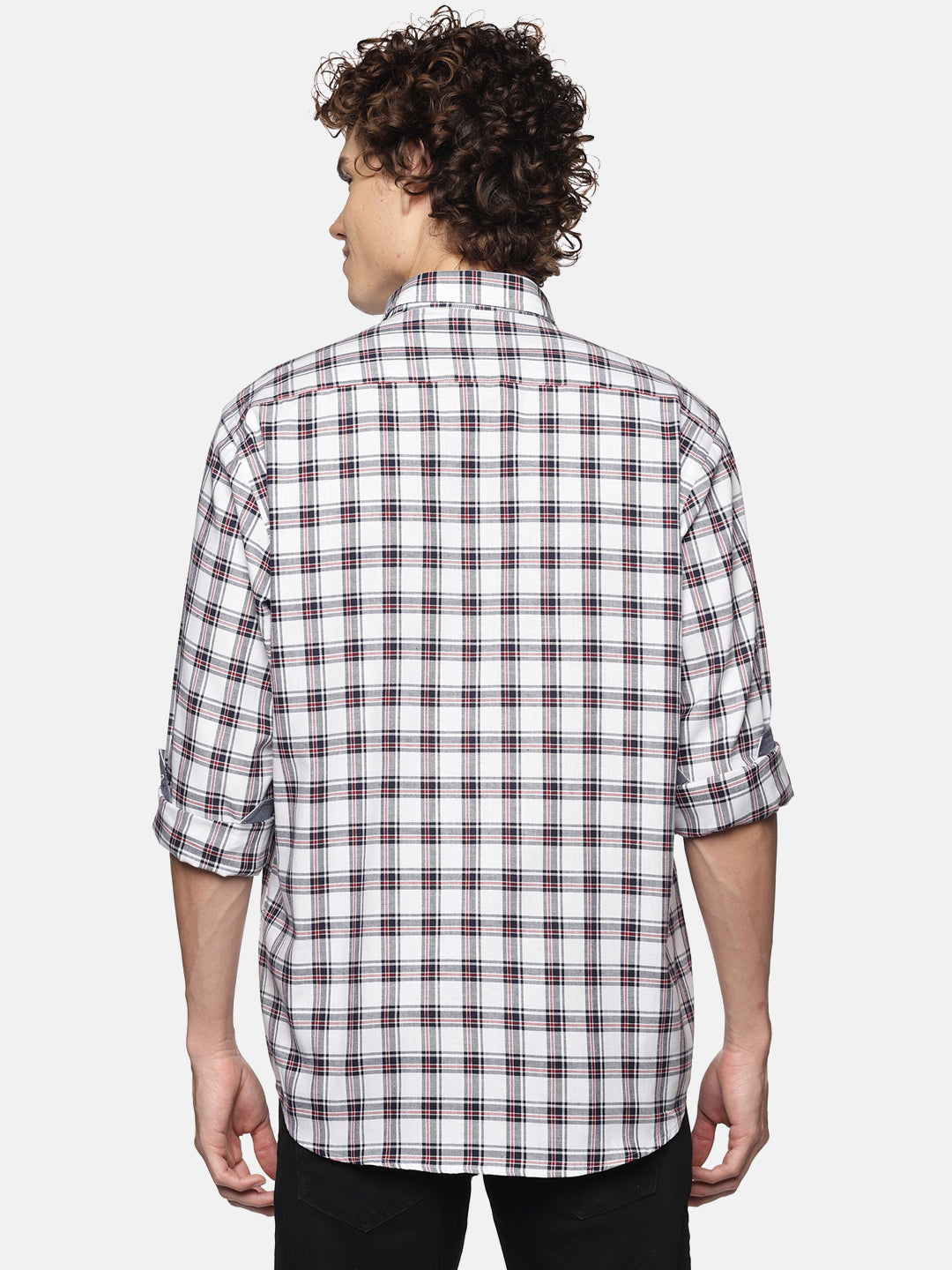 Men White Checkered Regular Fit Full Sleeve Cotton Casual Shirt