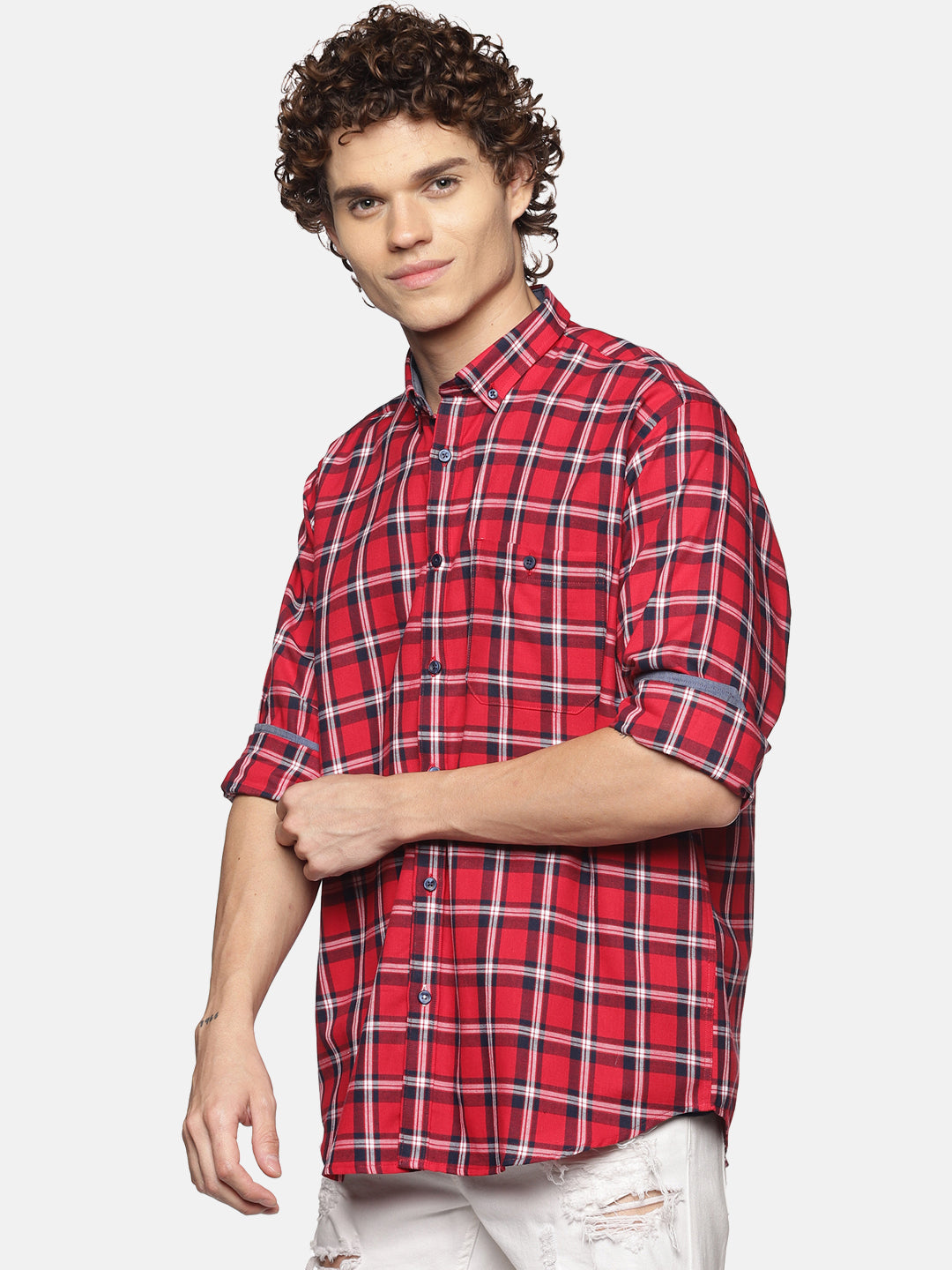 Men Red Checkered Regular Fit Full Sleeve Cotton Casual Shirt