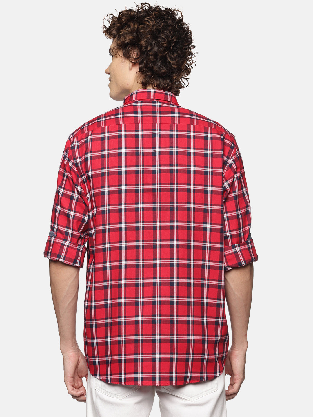 Men Red Checkered Regular Fit Full Sleeve Cotton Casual Shirt