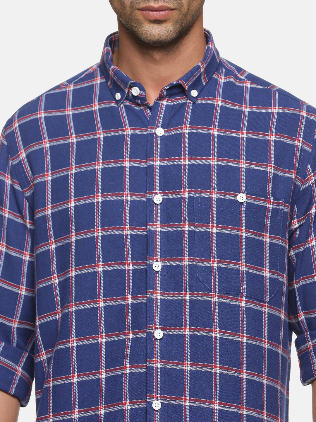 Men Blue Checkered Slim Fit Casual Shirt, Men's Full Sleeve Cotton Shirt