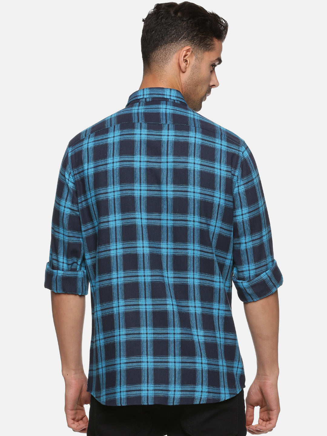 Men Blue & Black Checkered Slim Fit Casual Shirt, Men's Full Sleeve Cotton Shirt