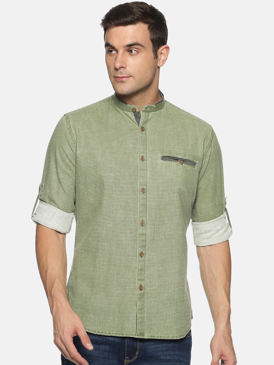 Don Vino Men's Green Checkered Full Sleeve Casual Shirt