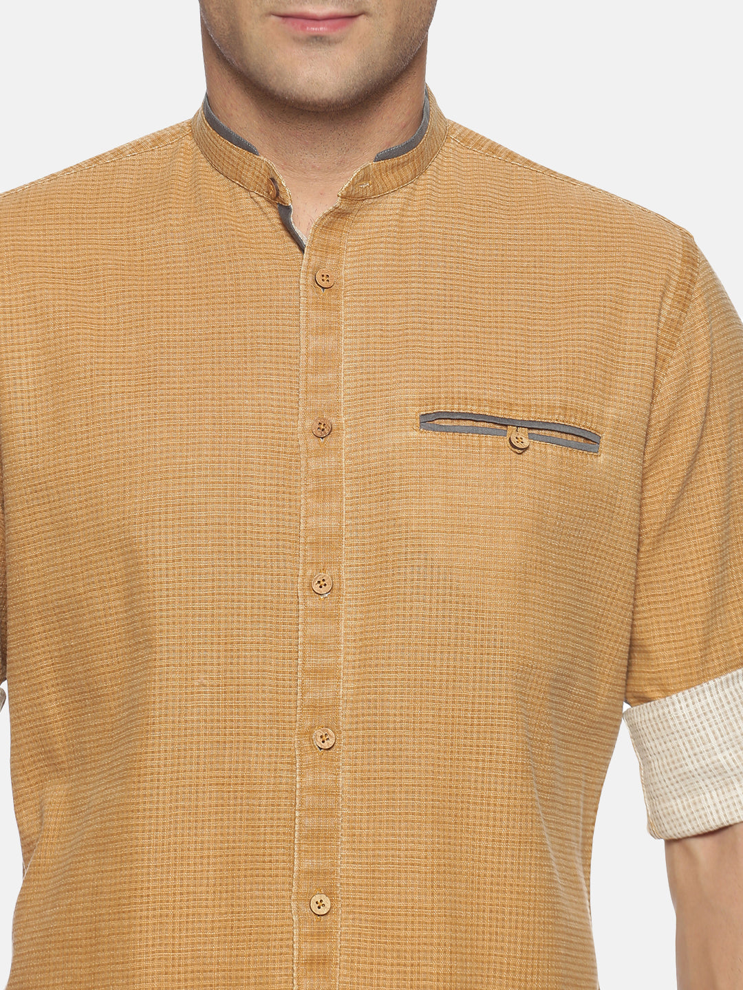 Don Vino Men's Khaki Texture Full Sleeve Casual Shirt