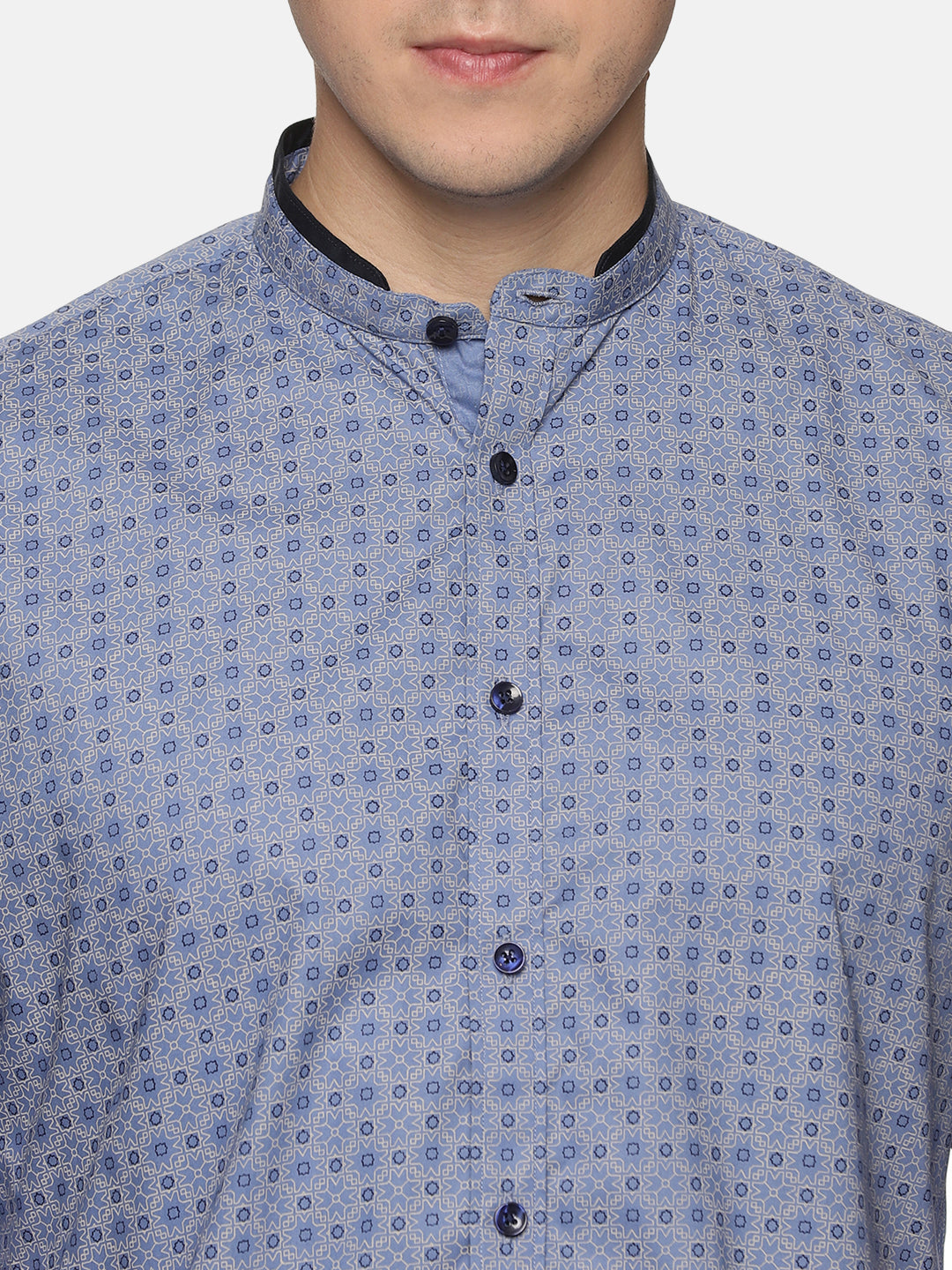 Men Blue Printed Slim Fit Casual Shirt, Men's Full Sleeve Cotton Shirt