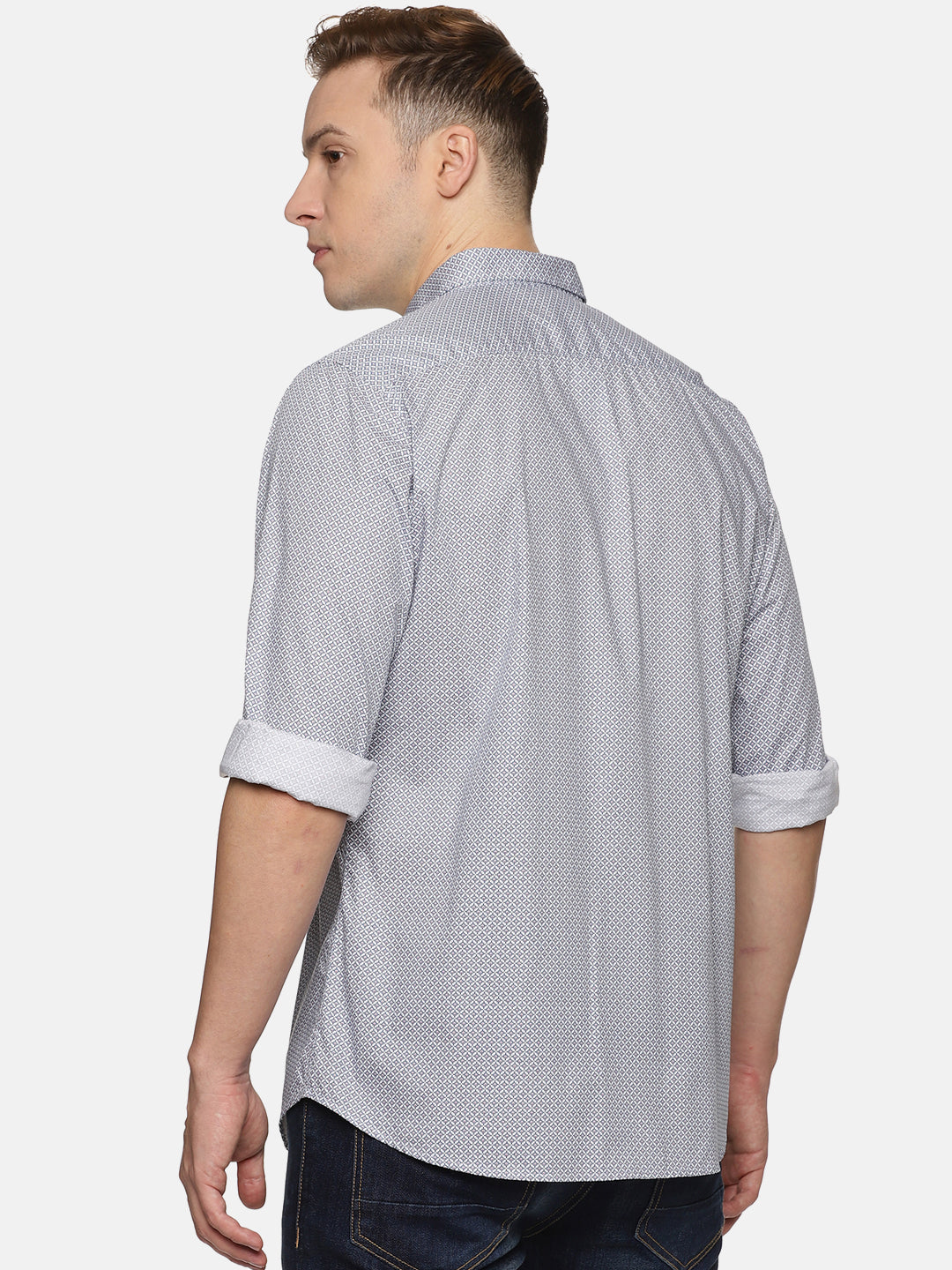 Men Grey Printed Slim Fit Casual Shirt, Men's Full Sleeve Cotton Shirt