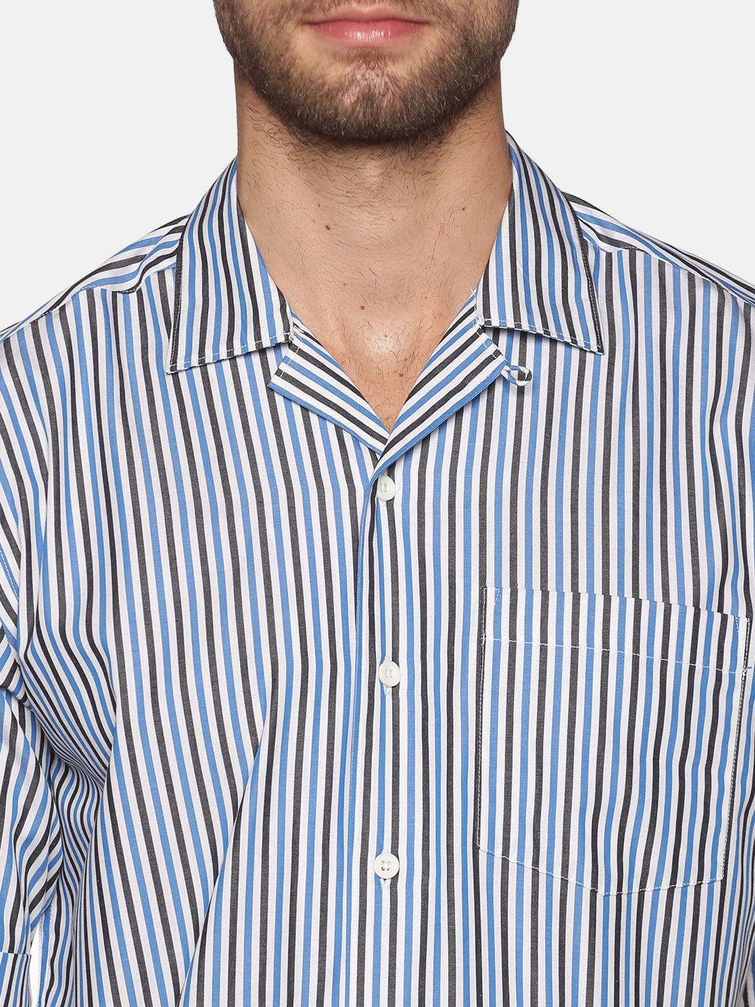 Don Vino Men's Blue Stripes Half Sleeve Shirt