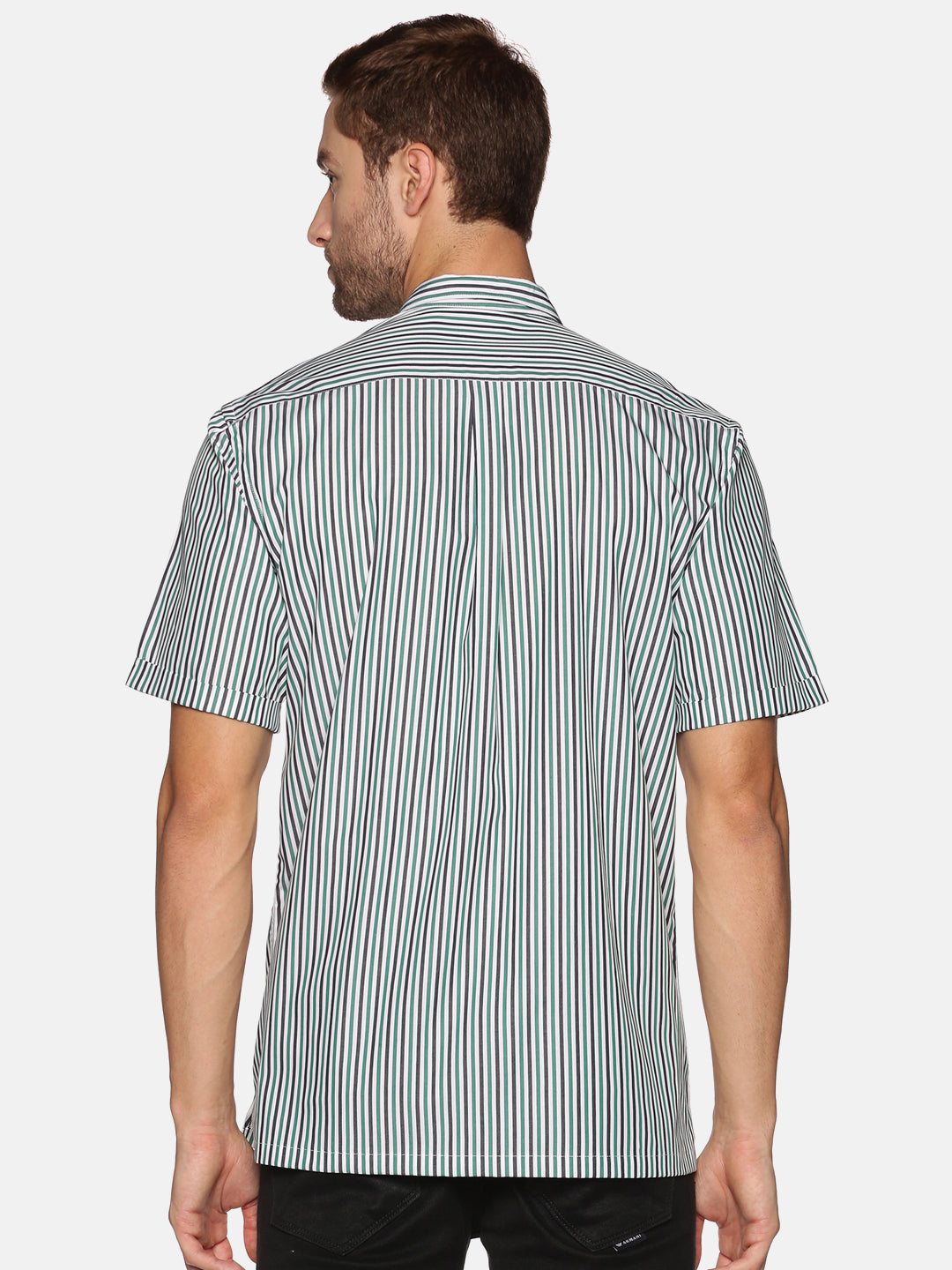 Don Vino Men's Green Stripes Half Sleeve Shirt