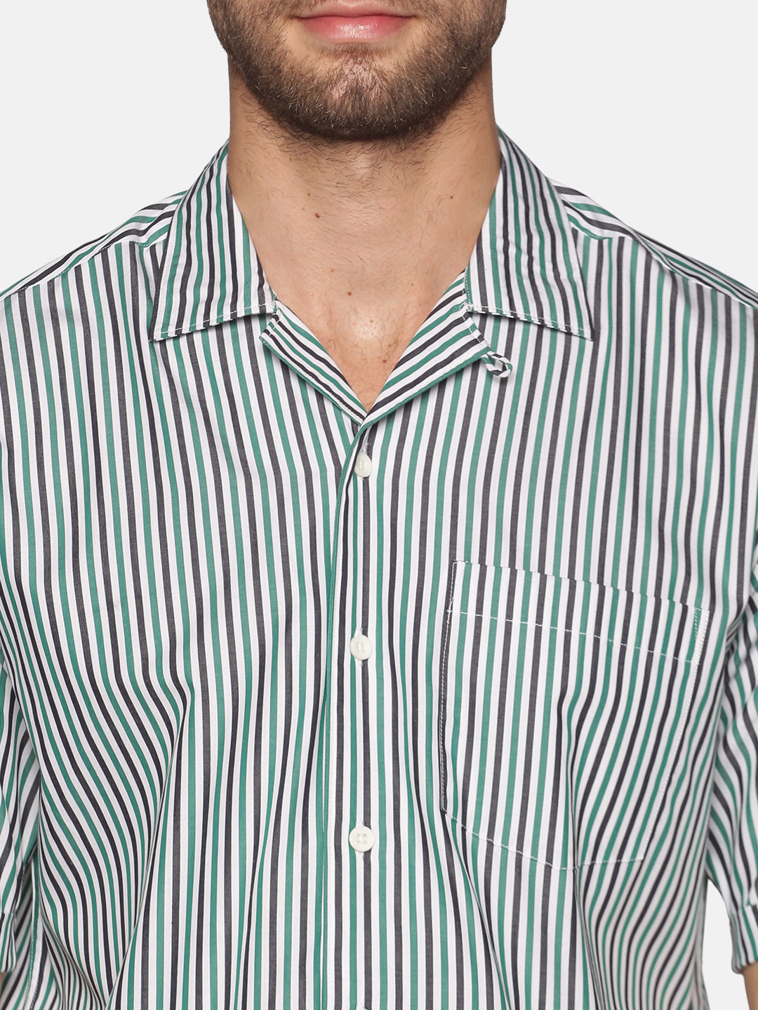 Don Vino Men's Green Stripes Half Sleeve Shirt