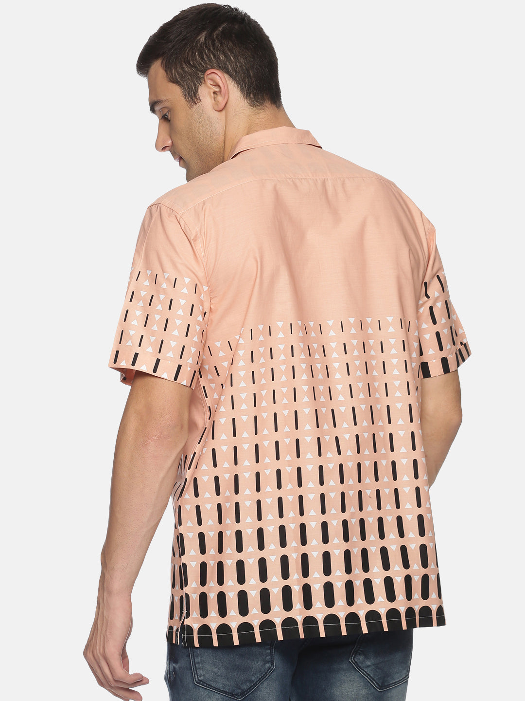 Don Vino Men's Peach Printed Half Sleeve Shirt